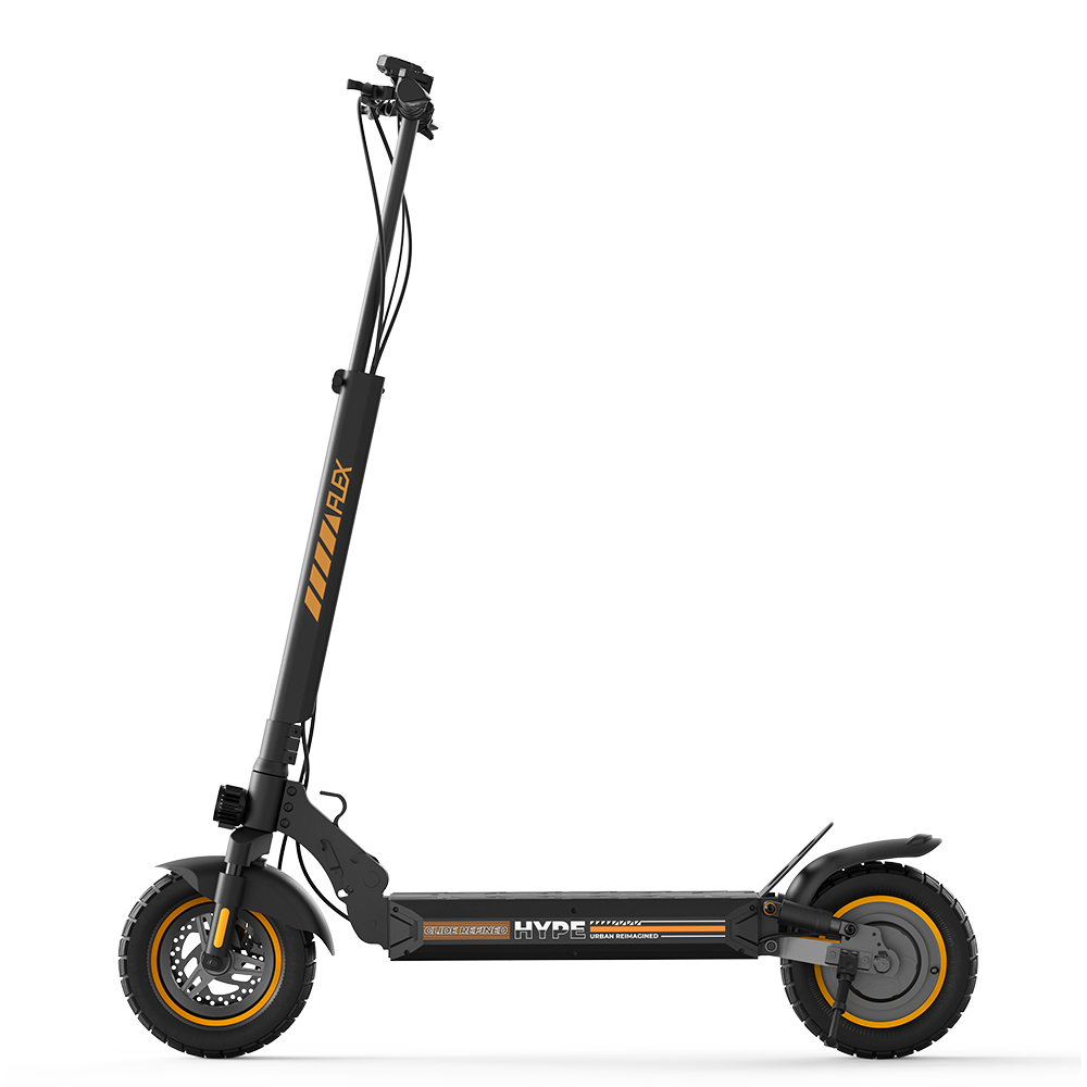 W9 Air scooter with a sleek black frame, orange accents, and bold deck text. The design emphasizes modern style, sturdy build, and eco‑friendly urban mobility, making it a smart choice for city riding.