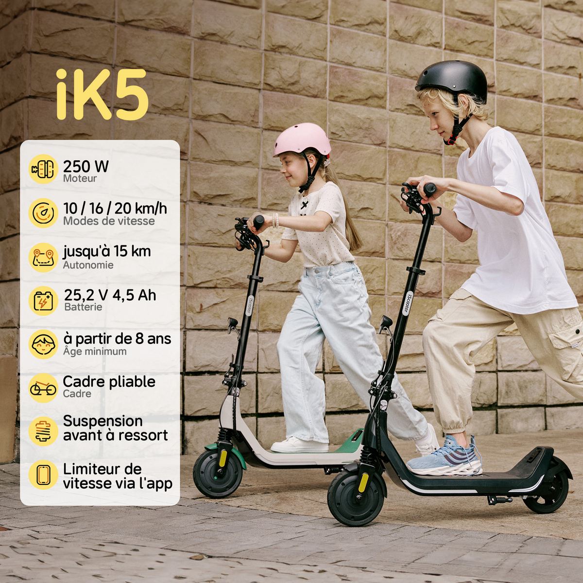 Trottinette électrique enfant iScooter iK5 à hauteur réglable, avec Bluetooth et contrôle via application mobile