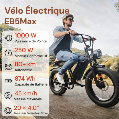 Vélo électrique rétro EB5Max à gros pneus de 20 pouces