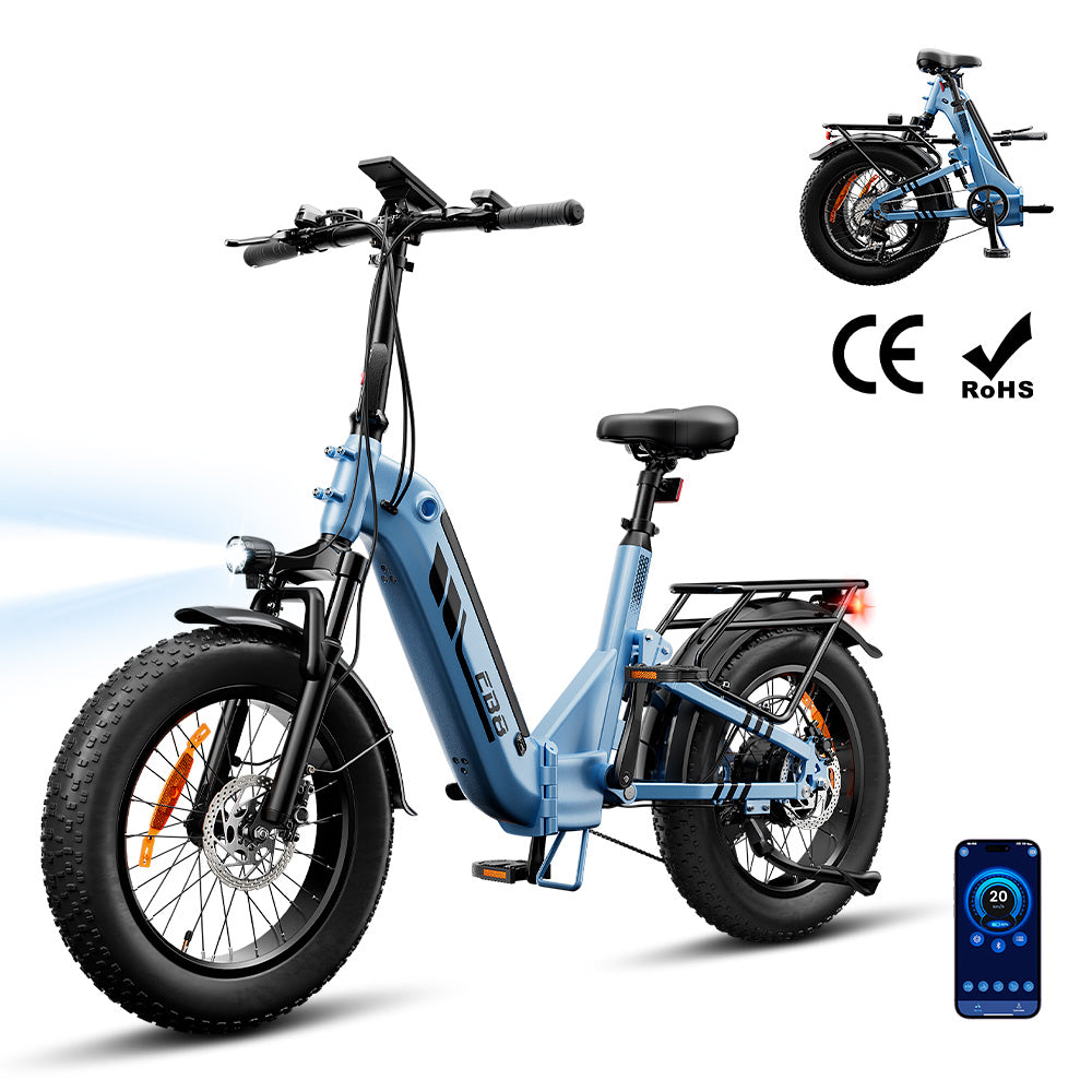 EB8 Vélo Électrique Pliant 20" à Pneus Fat Bike avec Capteur de Couple