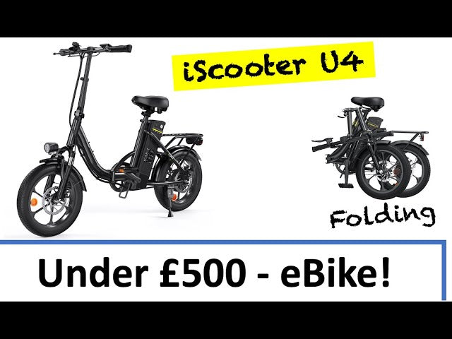 Vélo électrique pliant de taille standard à moins de 500 £ - iScooter U4 - Idéal pour les trajets domicile-travail, le camping, les chemins et les sentiers.