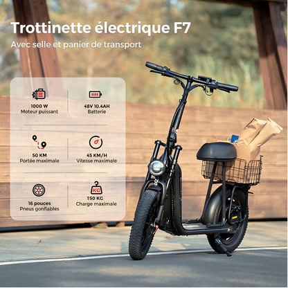 iScooter F7 – Trottinette électrique avec siège et panier amovible