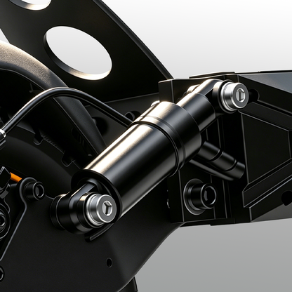 W9 Air's rear assembly with a black air suspension cylinder mounted on a metallic frame. The design highlights shock absorption, stability, and precision engineering, ensuring a smooth and controlled ride.
