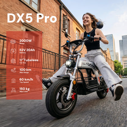 iScooter DX5Pro – Trottinette électrique 2000 W avec siège et grand panier