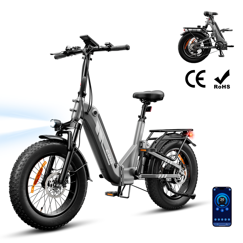 EB8 Vélo Électrique Pliant 20" à Pneus Fat Bike avec Capteur de Couple