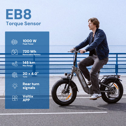 EB8 Vélo Électrique Pliant 20" à Pneus Fat Bike avec Capteur de Couple