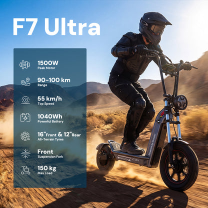 Trottinette électrique tout-terrain iScooter F7Ultra 1500W avec un couple maximal de 38,5 N·m