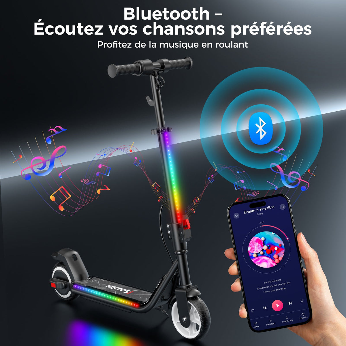 iScooter iK3Max Trottinette électrique pour enfants avec lumières LED