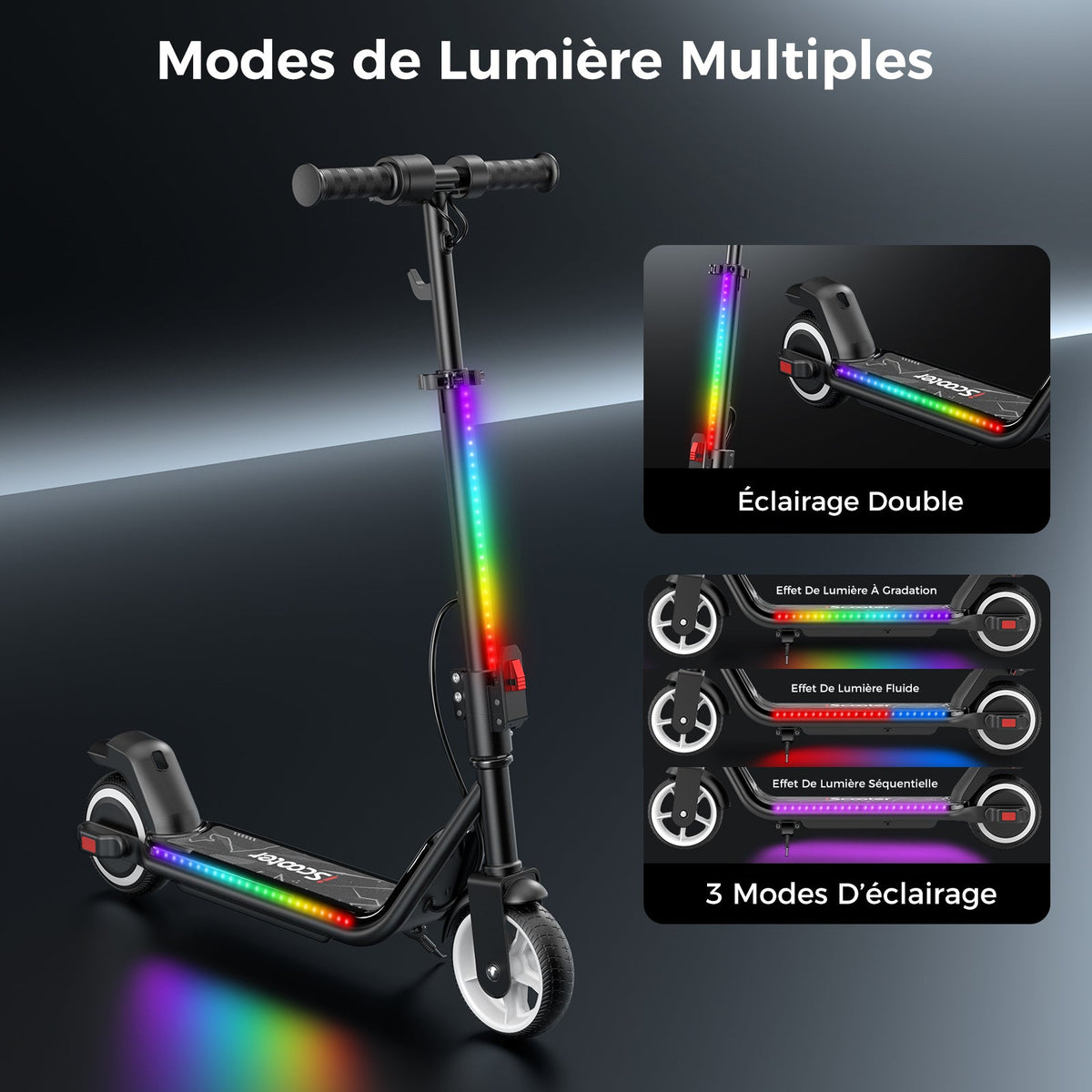 iScooter iK3Max Trottinette électrique pour enfants avec lumières LED