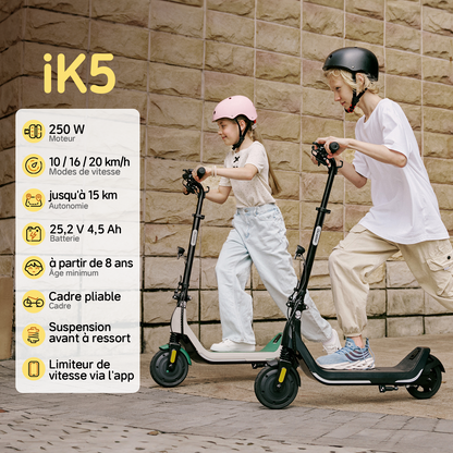 Trottinette électrique enfant iScooter iK5 à hauteur réglable, avec Bluetooth et contrôle via application mobile